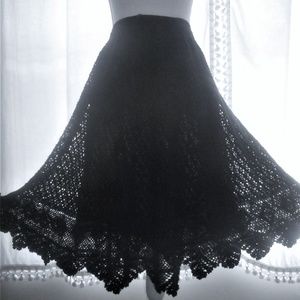 Crochet Lace Cotton Navy Blue Layered Swing Skirt